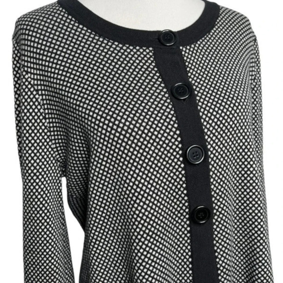 Vintage Pine Needles Black White 3/4 Sleeve Cardigan Size Large - Picture 3 of 9